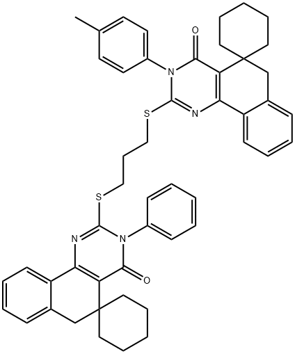 2-[3-[3-(4-methylphenyl)-4-oxospiro[6H-benzo[h]quinazoline-5,1'-cyclohexane]-2-yl]sulfanylpropylsulfanyl]-3-phenylspiro[6H-benzo[h]quinazoline-5,1'-cyclohexane]-4-one Structure