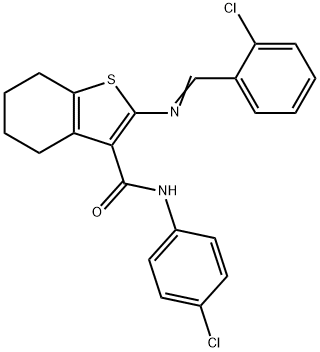 N-(4-chlorophenyl)-2-[(E)-(2-chlorophenyl)methylideneamino]-4,5,6,7-tetrahydro-1-benzothiophene-3-carboxamide Structure