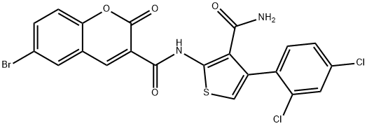 6-bromo-N-[3-carbamoyl-4-(2,4-dichlorophenyl)thiophen-2-yl]-2-oxochromene-3-carboxamide Struktur