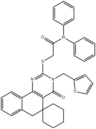 2-[3-(furan-2-ylmethyl)-4-oxospiro[6H-benzo[h]quinazoline-5,1'-cyclohexane]-2-yl]sulfanyl-N,N-diphenylacetamide Structure