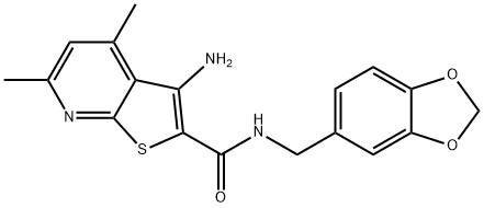 3-amino-N-(1,3-benzodioxol-5-ylmethyl)-4,6-dimethylthieno[2,3-b]pyridine-2-carboxamide Structure