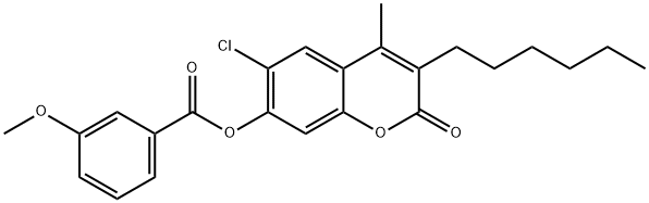 (6-chloro-3-hexyl-4-methyl-2-oxochromen-7-yl) 3-methoxybenzoate Struktur