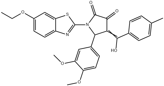 (4E)-5-(3,4-dimethoxyphenyl)-1-(6-ethoxy-1,3-benzothiazol-2-yl)-4-[hydroxy-(4-methylphenyl)methylidene]pyrrolidine-2,3-dione Structure