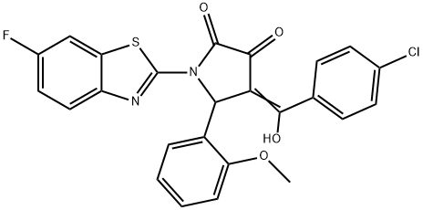 (4E)-4-[(4-chlorophenyl)-hydroxymethylidene]-1-(6-fluoro-1,3-benzothiazol-2-yl)-5-(2-methoxyphenyl)pyrrolidine-2,3-dione Structure