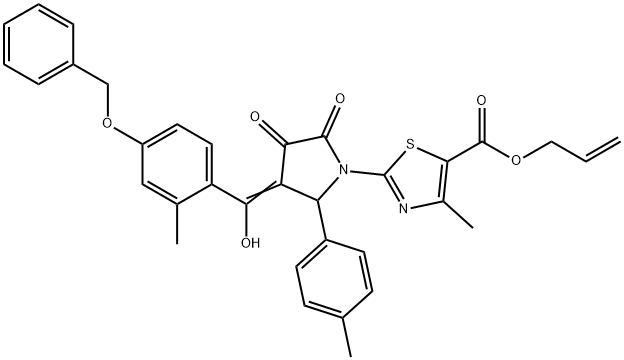 prop-2-enyl 2-[(3E)-3-[hydroxy-(2-methyl-4-phenylmethoxyphenyl)methylidene]-2-(4-methylphenyl)-4,5-dioxopyrrolidin-1-yl]-4-methyl-1,3-thiazole-5-carboxylate Structure