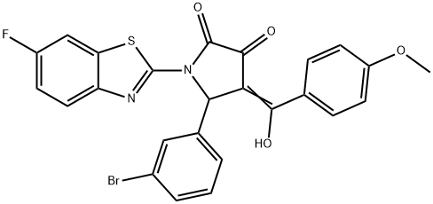 (4E)-5-(3-bromophenyl)-1-(6-fluoro-1,3-benzothiazol-2-yl)-4-[hydroxy-(4-methoxyphenyl)methylidene]pyrrolidine-2,3-dione Structure