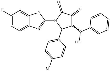 (4E)-5-(4-chlorophenyl)-1-(6-fluoro-1,3-benzothiazol-2-yl)-4-[hydroxy(phenyl)methylidene]pyrrolidine-2,3-dione Struktur
