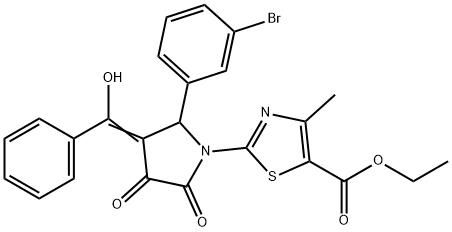 ethyl 2-[(3E)-2-(3-bromophenyl)-3-[hydroxy(phenyl)methylidene]-4,5-dioxopyrrolidin-1-yl]-4-methyl-1,3-thiazole-5-carboxylate Structure