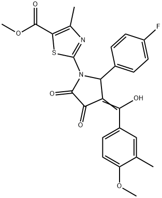 methyl 2-[(3E)-2-(4-fluorophenyl)-3-[hydroxy-(4-methoxy-3-methylphenyl)methylidene]-4,5-dioxopyrrolidin-1-yl]-4-methyl-1,3-thiazole-5-carboxylate Structure