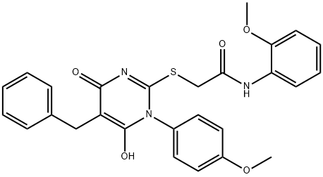 2-[5-benzyl-6-hydroxy-1-(4-methoxyphenyl)-4-oxopyrimidin-2-yl]sulfanyl-N-(2-methoxyphenyl)acetamide Structure