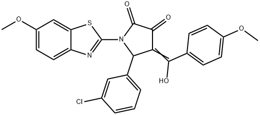 (4E)-5-(3-chlorophenyl)-4-[hydroxy-(4-methoxyphenyl)methylidene]-1-(6-methoxy-1,3-benzothiazol-2-yl)pyrrolidine-2,3-dione Structure