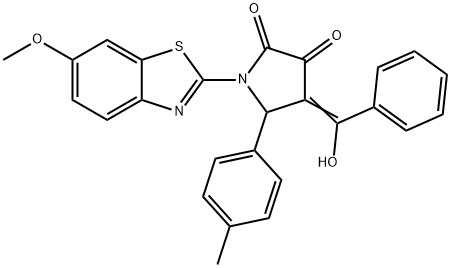 (4E)-4-[hydroxy(phenyl)methylidene]-1-(6-methoxy-1,3-benzothiazol-2-yl)-5-(4-methylphenyl)pyrrolidine-2,3-dione Structure