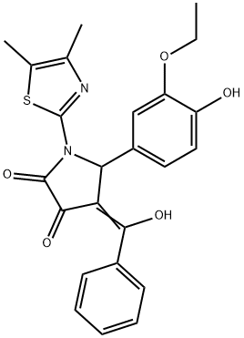 (4E)-1-(4,5-dimethyl-1,3-thiazol-2-yl)-5-(3-ethoxy-4-hydroxyphenyl)-4-[hydroxy(phenyl)methylidene]pyrrolidine-2,3-dione Struktur