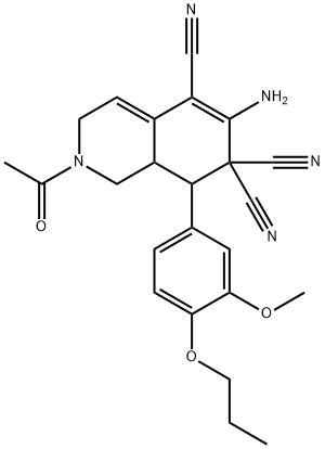 2-acetyl-6-amino-8-(3-methoxy-4-propoxyphenyl)-1,3,8,8a-tetrahydroisoquinoline-5,7,7-tricarbonitrile Structure