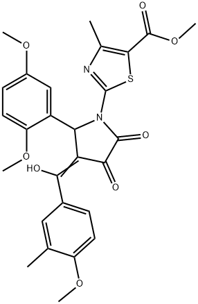 methyl 2-[(3E)-2-(2,5-dimethoxyphenyl)-3-[hydroxy-(4-methoxy-3-methylphenyl)methylidene]-4,5-dioxopyrrolidin-1-yl]-4-methyl-1,3-thiazole-5-carboxylate Structure