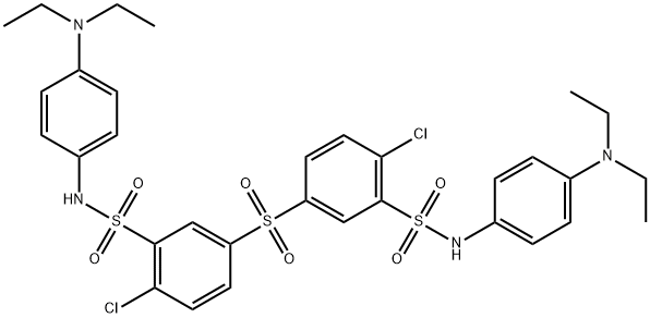 2-chloro-5-[4-chloro-3-[[4-(diethylamino)phenyl]sulfamoyl]phenyl]sulfonyl-N-[4-(diethylamino)phenyl]benzenesulfonamide Struktur