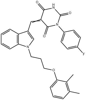 (5Z)-5-[[1-[3-(2,3-dimethylphenoxy)propyl]indol-3-yl]methylidene]-1-(4-fluorophenyl)-1,3-diazinane-2,4,6-trione Structure
