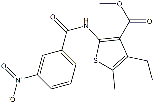 methyl 4-ethyl-5-methyl-2-[(3-nitrobenzoyl)amino]thiophene-3-carboxylate,,结构式