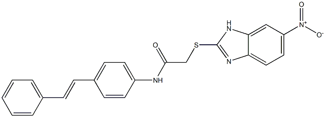 2-[(6-nitro-1H-benzimidazol-2-yl)sulfanyl]-N-[4-[(E)-2-phenylethenyl]phenyl]acetamide Structure