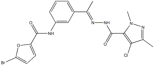 N-[(E)-1-[3-[(5-bromofuran-2-carbonyl)amino]phenyl]ethylideneamino]-4-chloro-2,5-dimethylpyrazole-3-carboxamide Structure