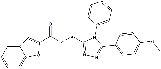 1-(1-benzofuran-2-yl)-2-[[5-(4-methoxyphenyl)-4-phenyl-1,2,4-triazol-3-yl]sulfanyl]ethanone Struktur