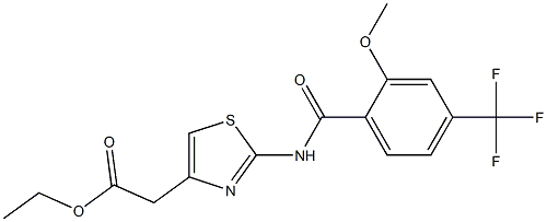 ethyl 2-[2-[[2-methoxy-4-(trifluoromethyl)benzoyl]amino]-1,3-thiazol-4-yl]acetate,,结构式