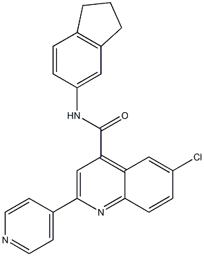 6-chloro-N-(2,3-dihydro-1H-inden-5-yl)-2-pyridin-4-ylquinoline-4-carboxamide,,结构式