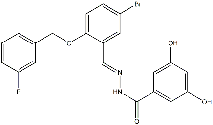 N-[(E)-[5-bromo-2-[(3-fluorophenyl)methoxy]phenyl]methylideneamino]-3,5-dihydroxybenzamide Structure
