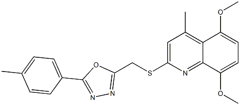 2-[(5,8-dimethoxy-4-methylquinolin-2-yl)sulfanylmethyl]-5-(4-methylphenyl)-1,3,4-oxadiazole Structure