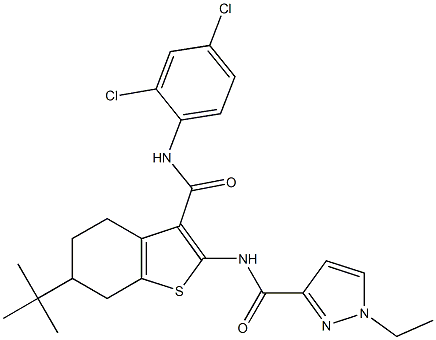 N-[6-tert-butyl-3-[(2,4-dichlorophenyl)carbamoyl]-4,5,6,7-tetrahydro-1-benzothiophen-2-yl]-1-ethylpyrazole-3-carboxamide Structure