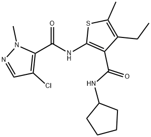 4-chloro-N-[3-(cyclopentylcarbamoyl)-4-ethyl-5-methylthiophen-2-yl]-2-methylpyrazole-3-carboxamide Structure