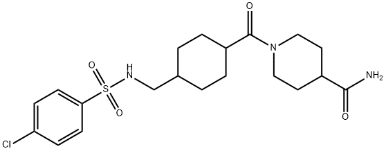 1-[4-[[(4-chlorophenyl)sulfonylamino]methyl]cyclohexanecarbonyl]piperidine-4-carboxamide Structure