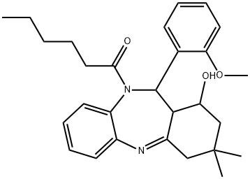 1-[7-hydroxy-6-(2-methoxyphenyl)-9,9-dimethyl-6a,7,8,10-tetrahydro-6H-benzo[b][1,4]benzodiazepin-5-yl]hexan-1-one Struktur