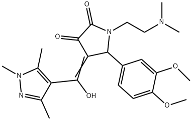 (4E)-5-(3,4-dimethoxyphenyl)-1-[2-(dimethylamino)ethyl]-4-[hydroxy-(1,3,5-trimethylpyrazol-4-yl)methylidene]pyrrolidine-2,3-dione 结构式