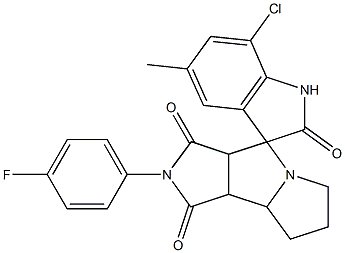7-chloro-2'-(4-fluorophenyl)-5-methylspiro[1H-indole-3,4'-3a,6,7,8,8a,8b-hexahydropyrrolo[3,4-a]pyrrolizine]-1',2,3'-trione Struktur