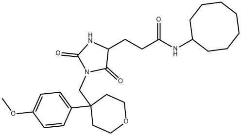 N-cyclooctyl-3-[1-[[4-(4-methoxyphenyl)oxan-4-yl]methyl]-2,5-dioxoimidazolidin-4-yl]propanamide,1214645-72-3,结构式