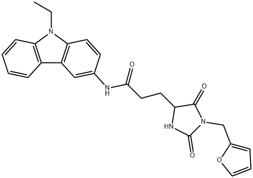 N-(9-ethylcarbazol-3-yl)-3-[1-(furan-2-ylmethyl)-2,5-dioxoimidazolidin-4-yl]propanamide 化学構造式