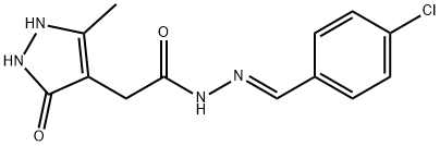 N-[(E)-(4-chlorophenyl)methylideneamino]-2-(3-methyl-5-oxo-1,2-dihydropyrazol-4-yl)acetamide Struktur