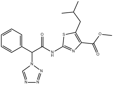 methyl 5-(2-methylpropyl)-2-[[2-phenyl-2-(tetrazol-1-yl)acetyl]amino]-1,3-thiazole-4-carboxylate Structure