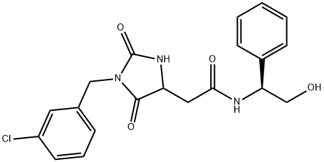 2-[1-[(3-chlorophenyl)methyl]-2,5-dioxoimidazolidin-4-yl]-N-[(1S)-2-hydroxy-1-phenylethyl]acetamide Structure