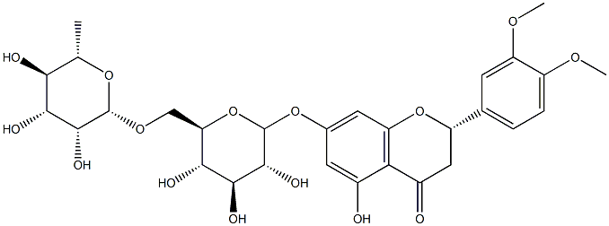(2S)-2-(3,4-dimethoxyphenyl)-5-hydroxy-7-[(2S,3R,4S,5S,6R)-3,4,5-trihydroxy-6-[[(2R,3R,4R,5R,6S)-3,4,5-trihydroxy-6-methyloxan-2-yl]oxymethyl]oxan-2-yl]oxy-2,3-dihydrochromen-4-one 化学構造式