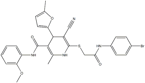 6-[2-(4-bromoanilino)-2-oxoethyl]sulfanyl-5-cyano-N-(2-methoxyphenyl)-2-methyl-4-(5-methylfuran-2-yl)-1,4-dihydropyridine-3-carboxamide Structure