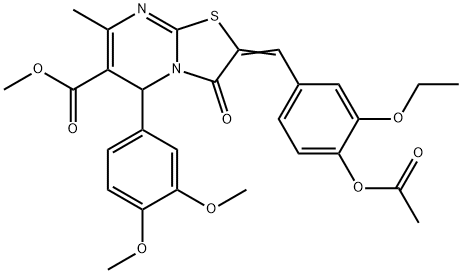 methyl (2E)-2-[(4-acetyloxy-3-ethoxyphenyl)methylidene]-5-(3,4-dimethoxyphenyl)-7-methyl-3-oxo-5H-[1,3]thiazolo[3,2-a]pyrimidine-6-carboxylate Structure