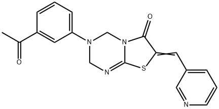 (7E)-3-(3-acetylphenyl)-7-(pyridin-3-ylmethylidene)-2,4-dihydro-[1,3]thiazolo[3,2-a][1,3,5]triazin-6-one Structure
