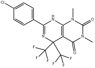 7-(4-chlorophenyl)-1,3-dimethyl-5,5-bis(trifluoromethyl)-8H-pyrimido[4,5-d]pyrimidine-2,4-dione, 488097-06-9, 结构式