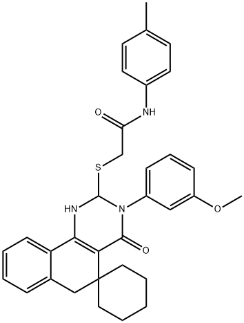 2-[3-(3-methoxyphenyl)-4-oxospiro[6H-benzo[h]quinazoline-5,1'-cyclohexane]-2-yl]sulfanyl-N-(4-methylphenyl)acetamide Structure