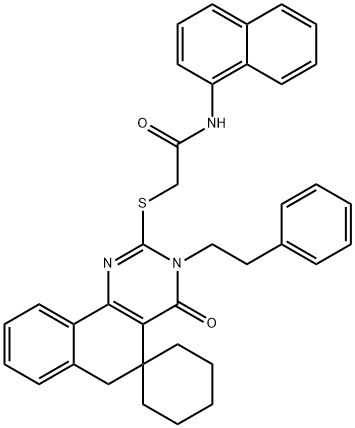 N-naphthalen-1-yl-2-[4-oxo-3-(2-phenylethyl)spiro[6H-benzo[h]quinazoline-5,1'-cyclohexane]-2-yl]sulfanylacetamide Struktur