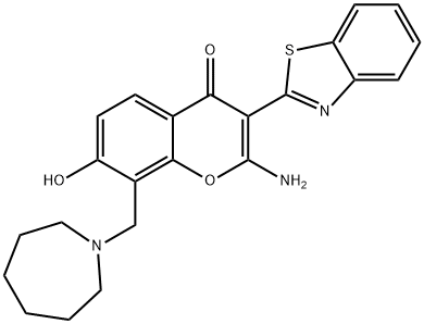 2-amino-8-(azepan-1-ylmethyl)-3-(1,3-benzothiazol-2-yl)-7-hydroxychromen-4-one Structure