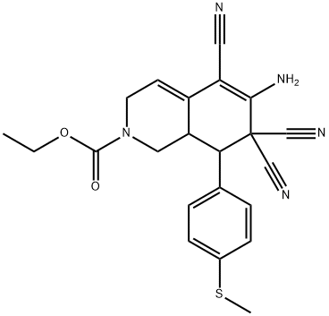 ethyl 6-amino-5,7,7-tricyano-8-(4-methylsulfanylphenyl)-1,3,8,8a-tetrahydroisoquinoline-2-carboxylate Struktur