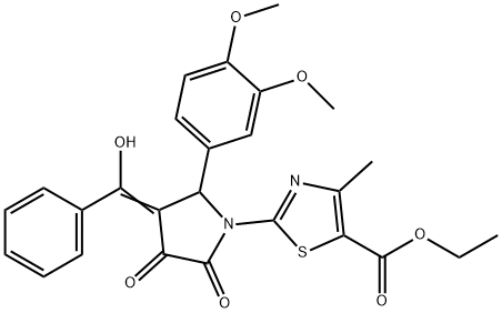 ethyl 2-[(3E)-2-(3,4-dimethoxyphenyl)-3-[hydroxy(phenyl)methylidene]-4,5-dioxopyrrolidin-1-yl]-4-methyl-1,3-thiazole-5-carboxylate Structure
